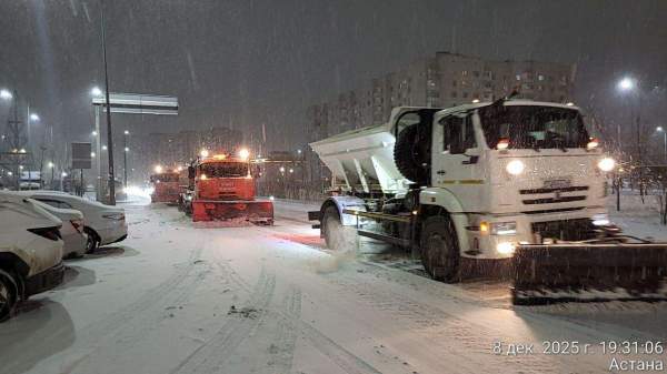 Свыше 1 тысячи единиц спецтехники заняты в снегоуборочных работах ночью в Астане